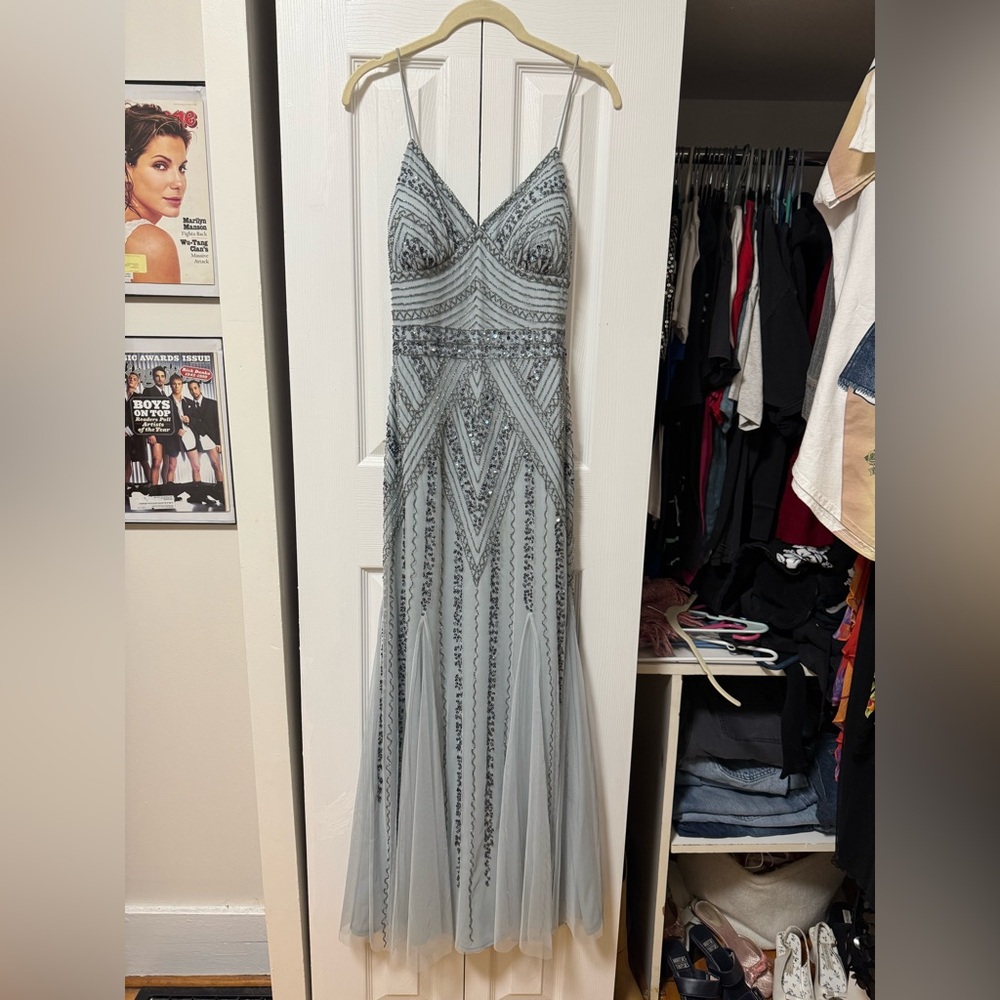 Y2K MARINA Silver Beaded Maxi Dress